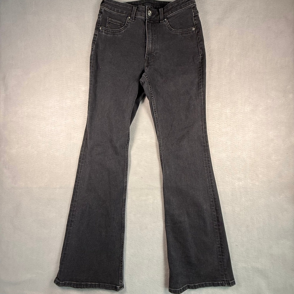 HM Divided Womens Flare Jeans Washed Black High Waisted Size 8 Retro Denim